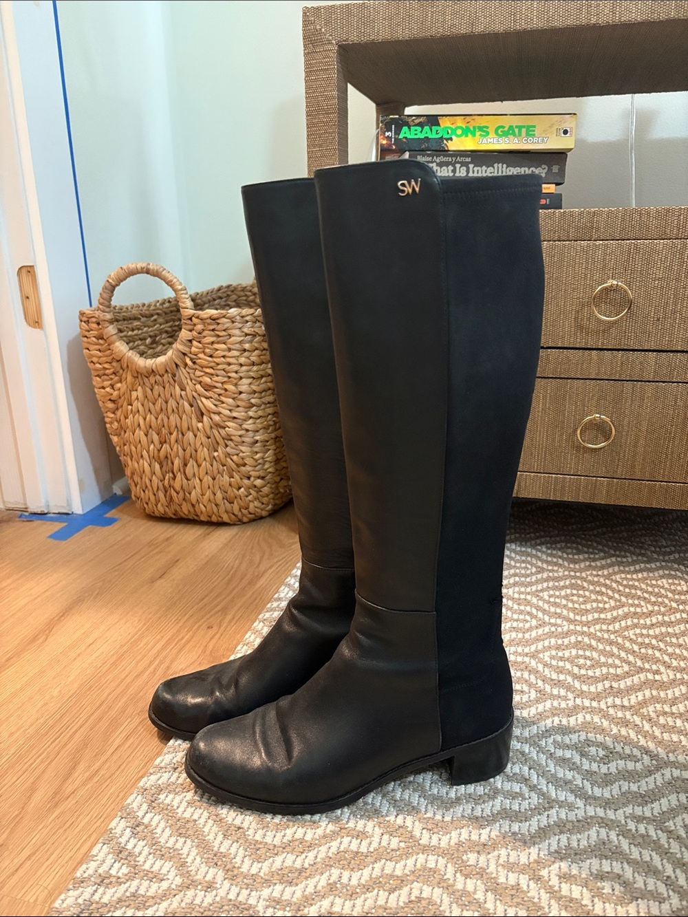 Stuart Weitzman Black Over-the-Knee Leather Boots